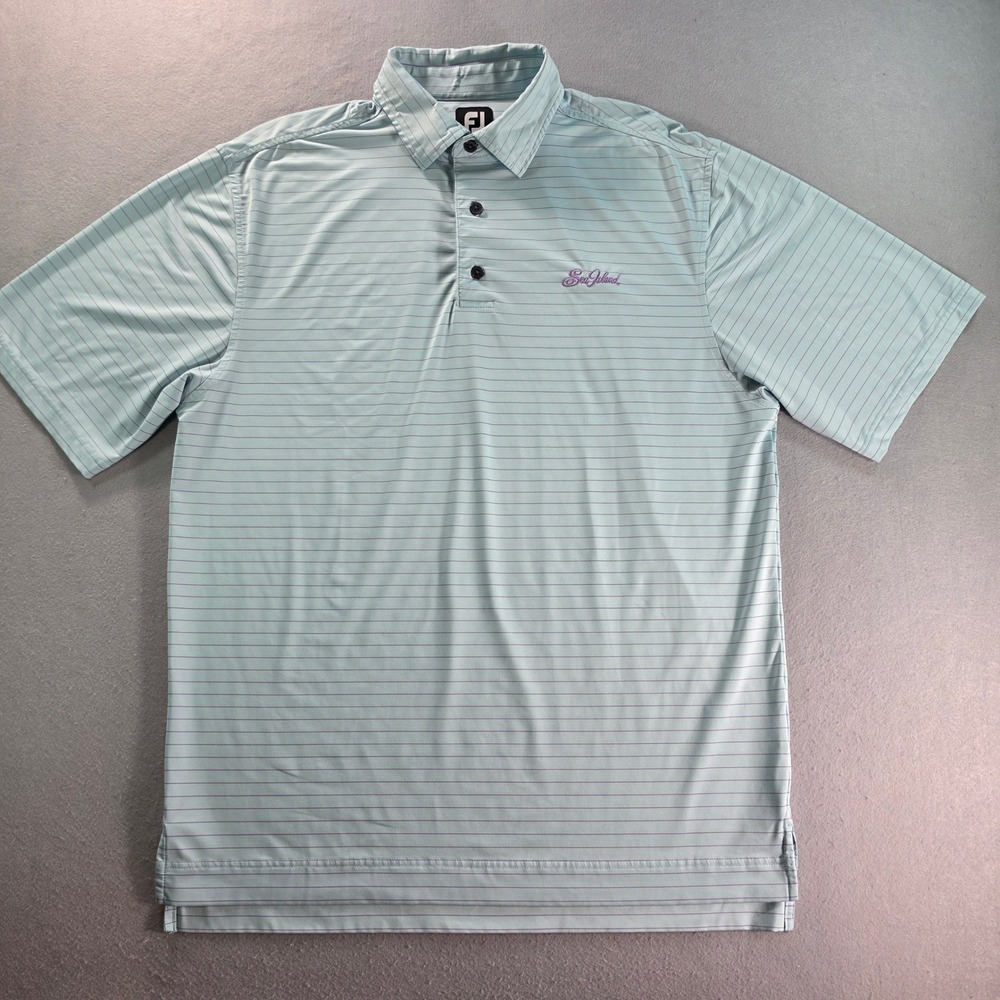FootJoy Sea Island Mens M Blue Purple Striped Golf Polo Shirt Short Sleeve